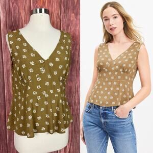 LOFT Daisy‎ Double V Peplum Tank Top Dark Mustard Olive Size 2